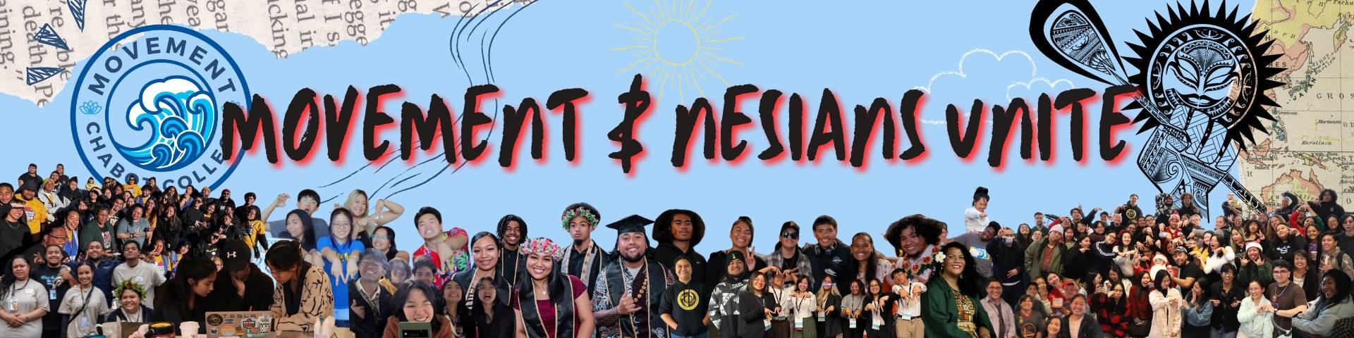 collage of student groups. Logo of nesians and movement. Map of Asian country in pacific ocean.