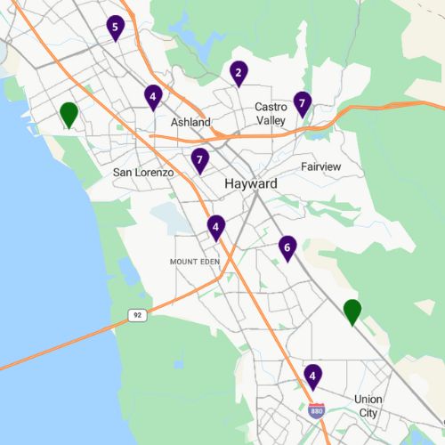 map of hayward voting locations with markers